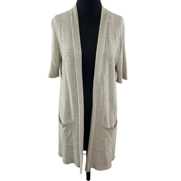 EILEEN FISHER Beige Cardigan Sweater Wool Blend Oversize Open Front S Small - Picture 1 of 9